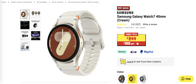 JB Hi-Fi: Samsung Galaxy Watch7 40mm (Cream) – $349 – $150 Off